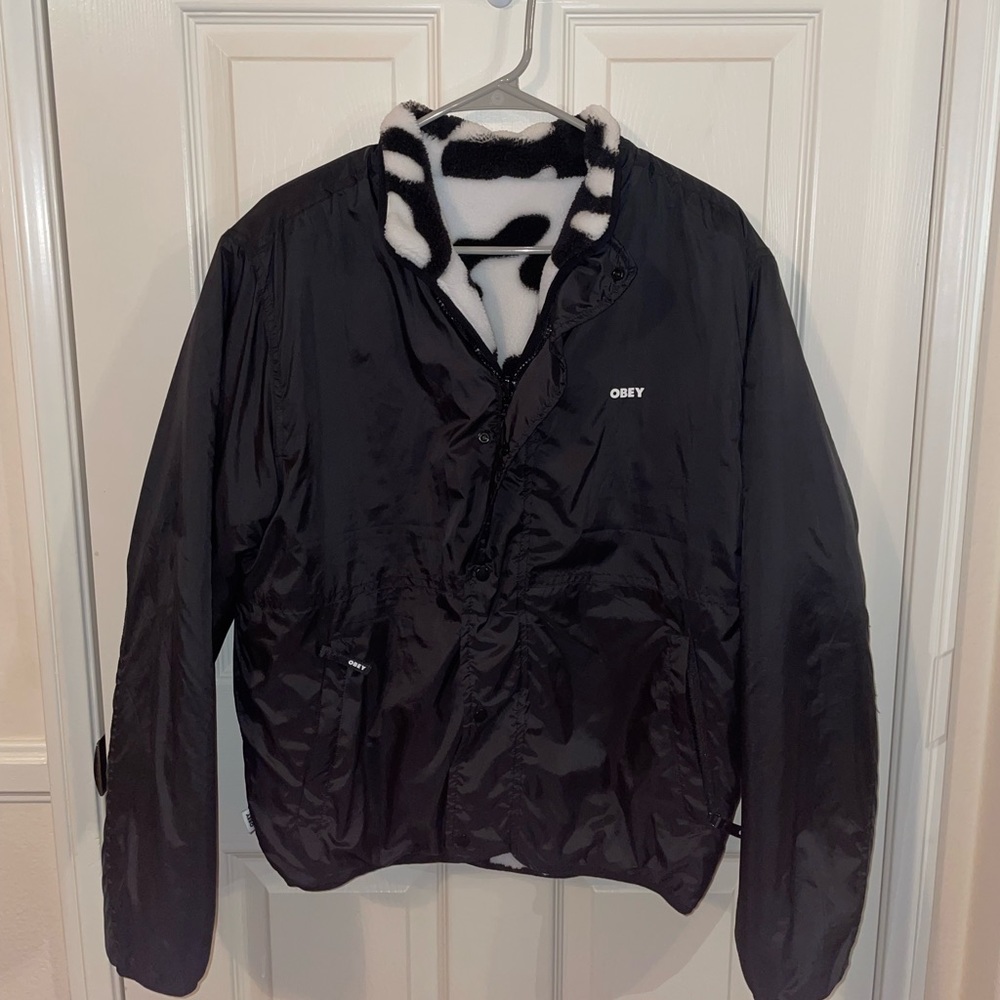 reversible obey puffer jacket